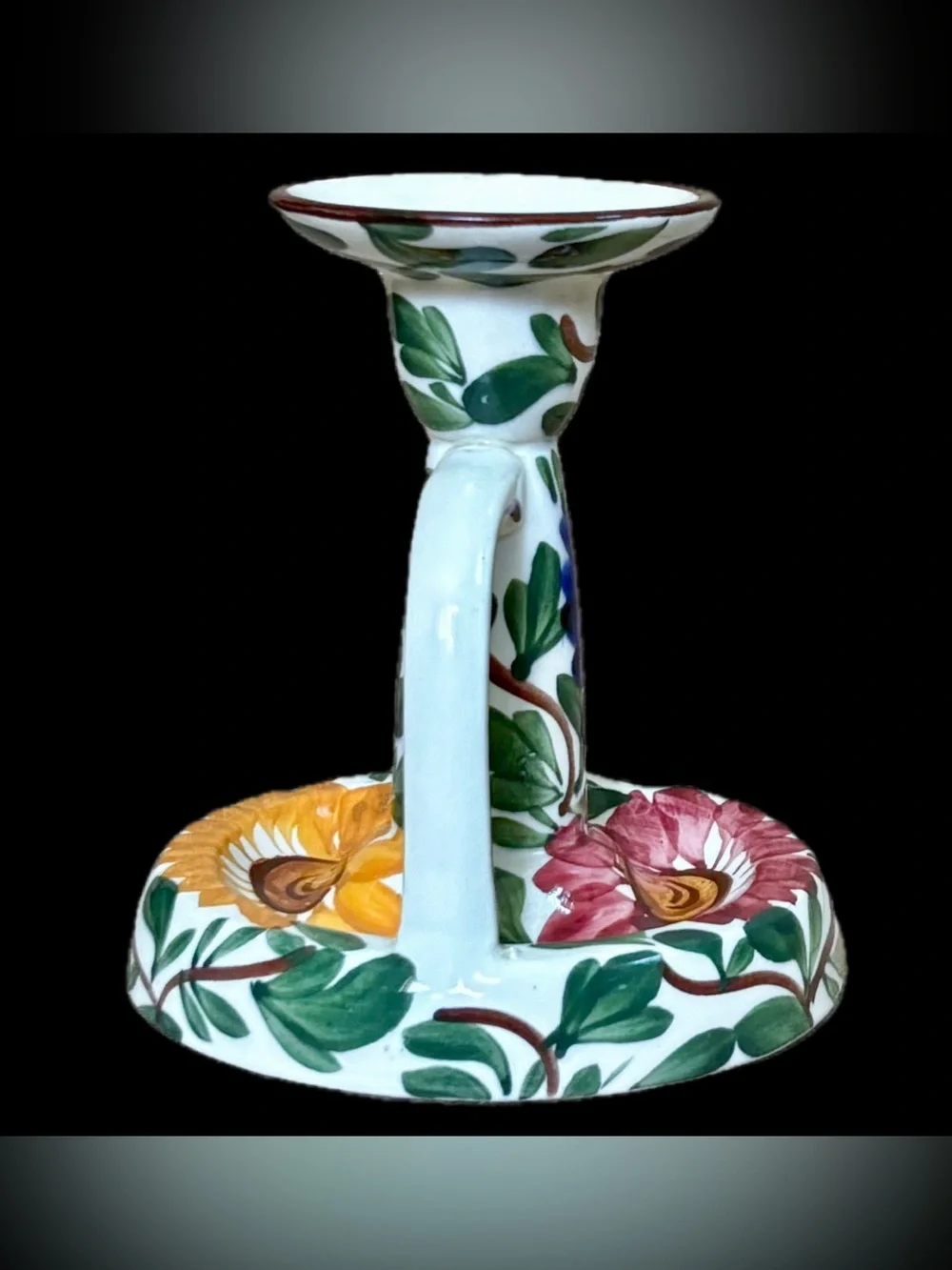 Vintage SMF Schramberger Germany Hand Painted Floral Chamberstick Candle Holder